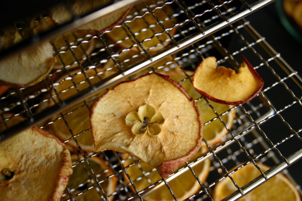 Apple slices in a dehydrator