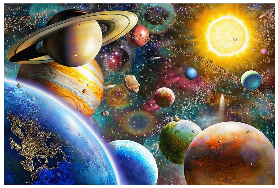 Outer space puzzle with planets and the sun